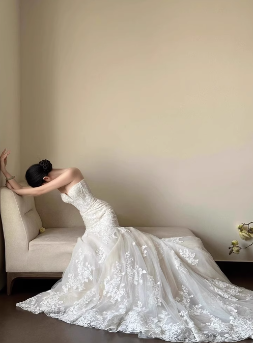 Beauty Wedding Dress Sweetheart Lace Mermaid Prom Dress Evening Dress Gala Dress D2502