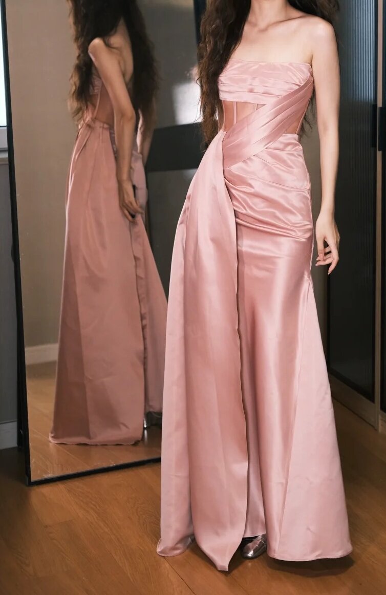 Sweet Prom Dress A Line Strapless Pleated Prom Dress Evening Dress Gala Dress D2552