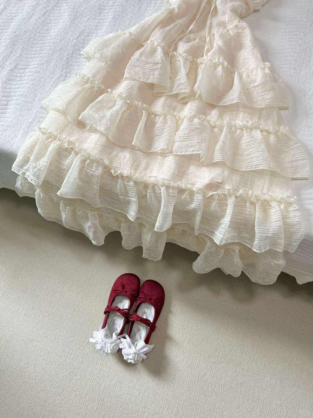 Sweet Prom Dress V-neck Lace-up Ruffle Prom Dress Party Dress Date Dress D2576
