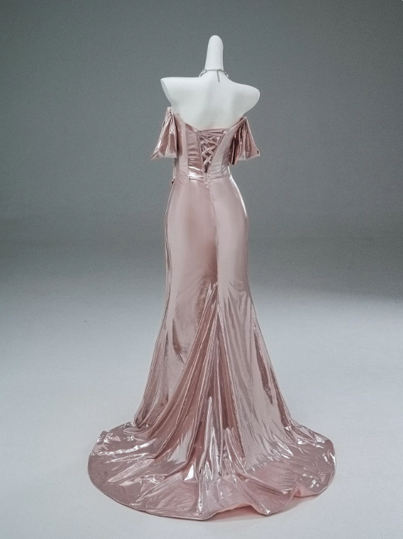 Elegant Prom Dress Pink Off Shoulder Pleated Mermaid Prom Gown Gala Dress Evening Dress D2629