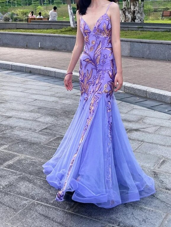 Stunning Prom Dress Spaghetti Straps Tulle Mermaid Prom Gown Evening Dress Party Dress D2684