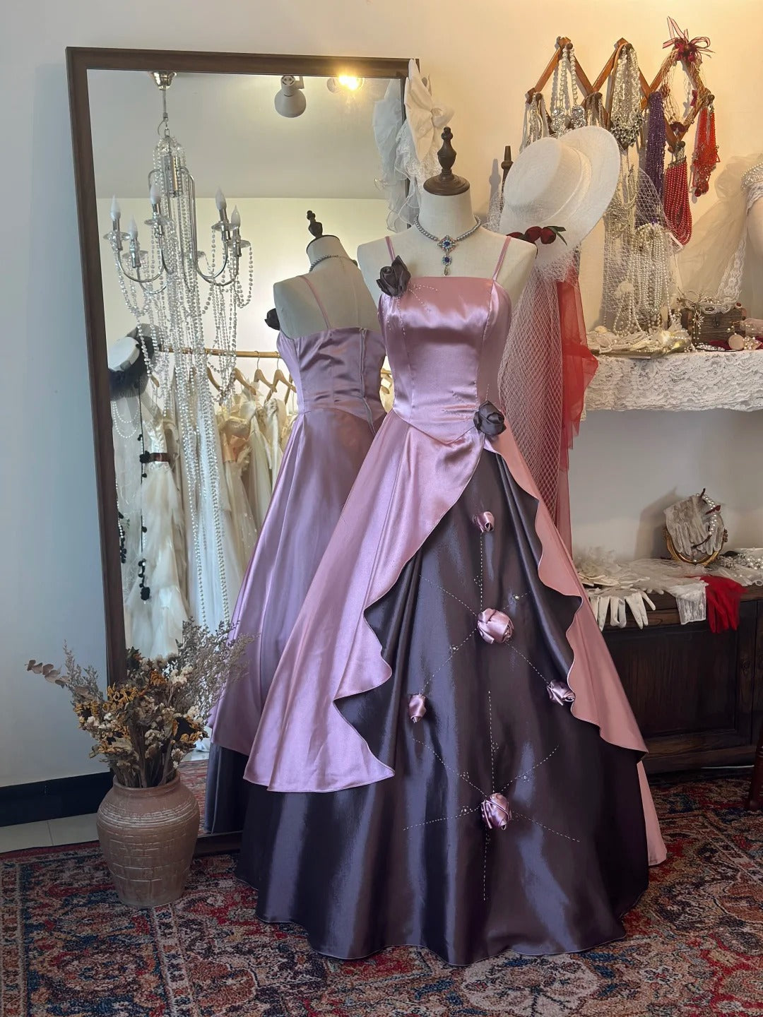 Elegant Prom Dress Spaghetti Straps Flower Evening Dress 16th Dress Prom Gown D2748