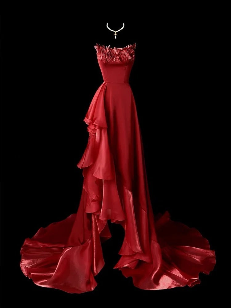 Stunning Prom Dress A Line Strapless Ruffle Evening Dress Gala Dress D2770