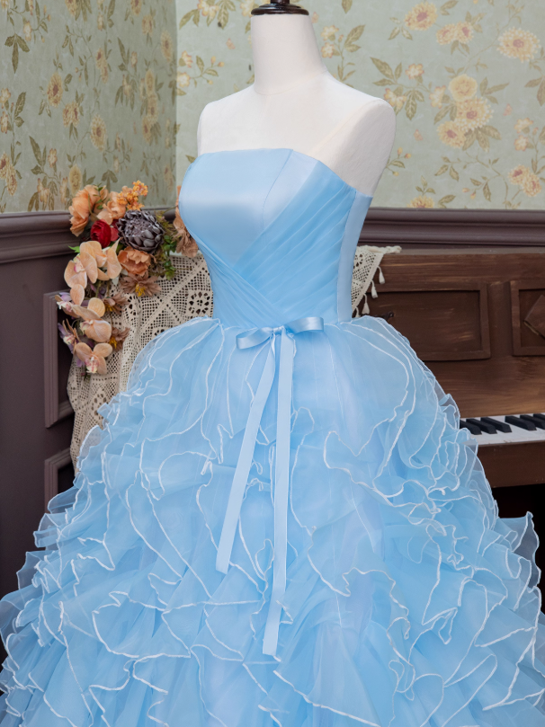 Sweet Prom Dress Strapless Pleated Ruffle Ball Gown Sweet 16 Dress Evening Dress D2941