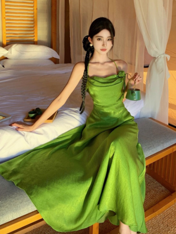 Beauty Summer Dress Halter Pleated Women Dress Vacation Seaside Dress Date Dress Party Dress D2964