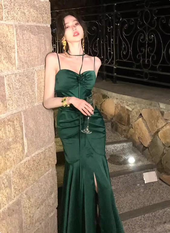 Stunning Summer Dress Spaghetti Straps Pleated Slit Women Dress Vacation Dress Daily Date Dress Party Dress D2969