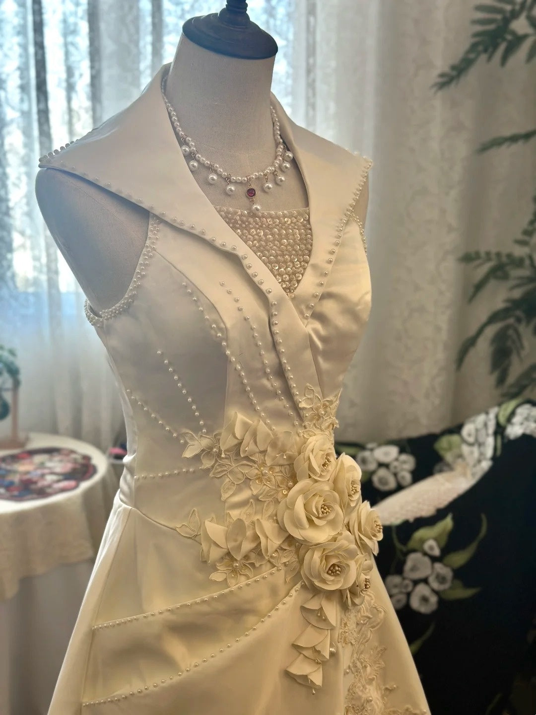 Elegant Prom Dress A Line V-neck Flower Evening Dress Gala Dress D3024