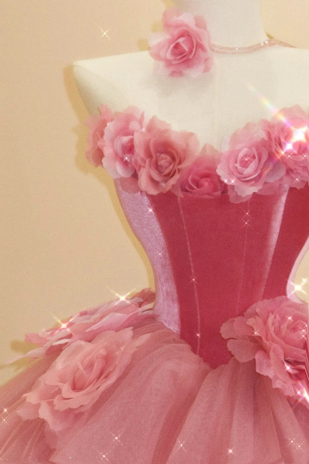 Sweet Prom Dress Hot Pink Strapless Flower Tulle Evening Dress Quinceanera Dress Ball Gown D3082