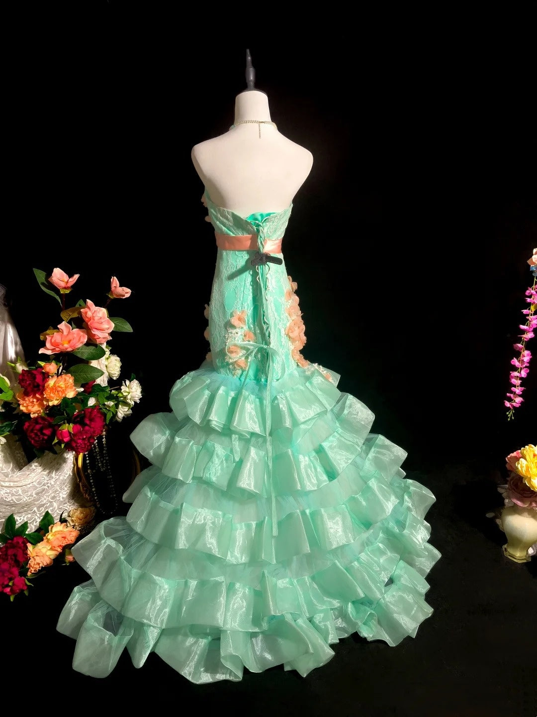 Stunning Prom Dress Strapless Pleated Tiered Mermaid Evening Dress Gala Dress D3109