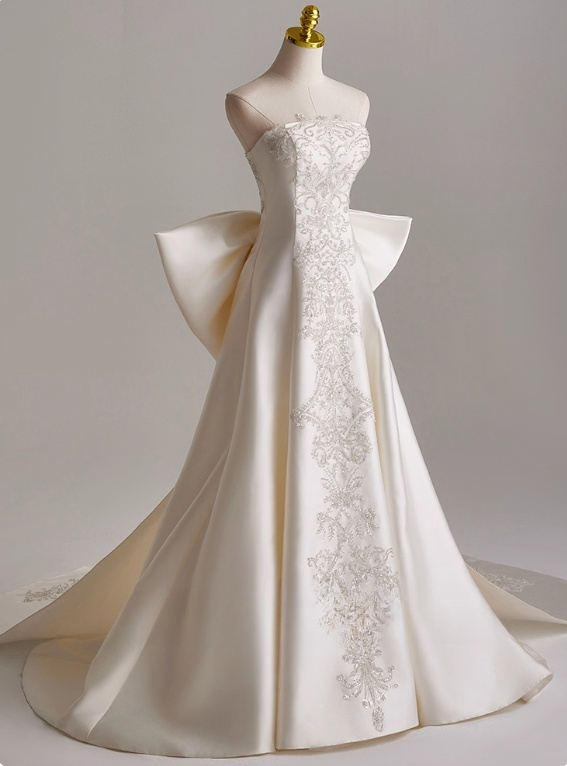 Beauty A Line Strapless Bowknot Wedding Dress D3135