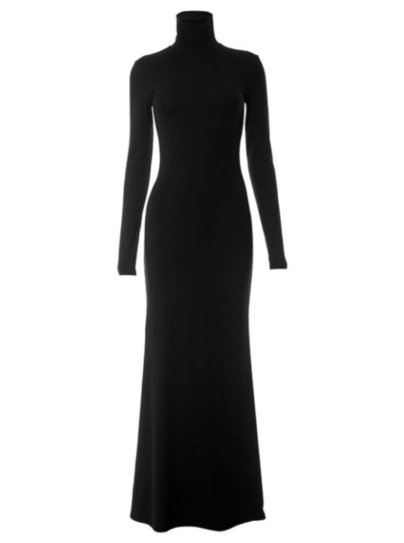 Minimalist Women Dress Black High Collar Casual Dress Daily Work Outfits D3236