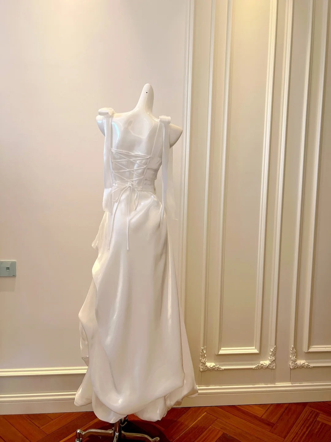 Elegant Prom Dress White A Line Square Neck Pleated Birthday Party Outfits Long Evening Dress D3282