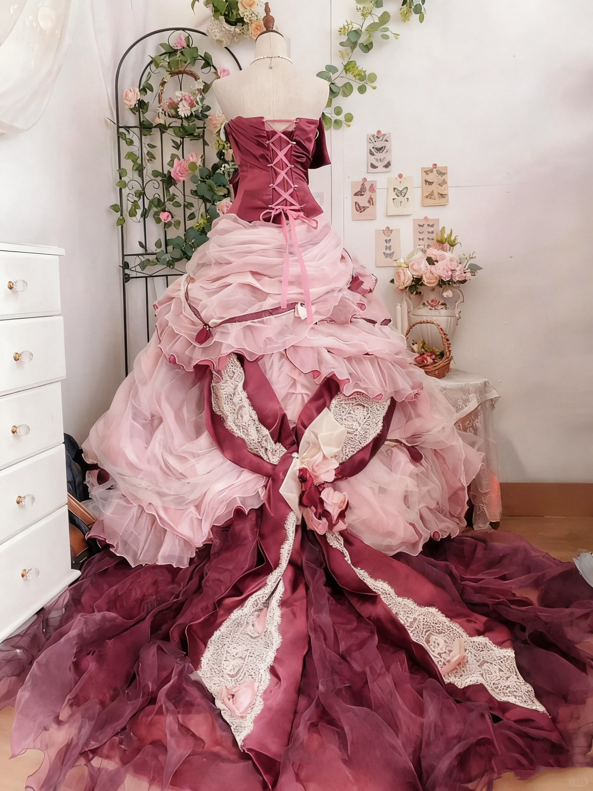 Sweet Prom Dress Strapless Pleated Ruffle Ball Gown Quinceanera Dress Birthday Party Dress D3375