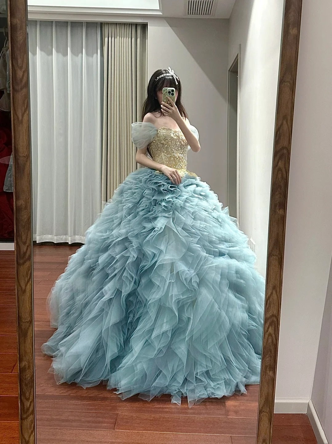 Elegant Prom Dress Off Shoulder Tiered Tulle Ball Gown Birthday Party Dress Princess Dress D3451
