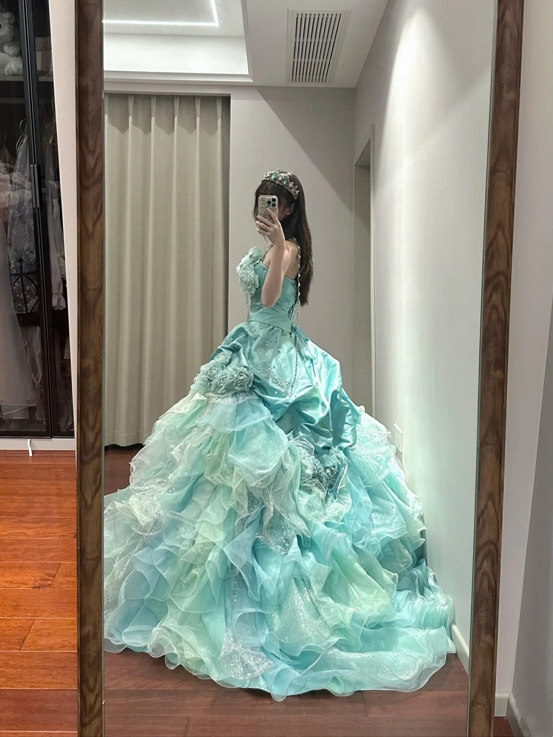 Sweet Prom Dress Strapless Tiered Pleated Ball Gown Quinceanera Dress D3453