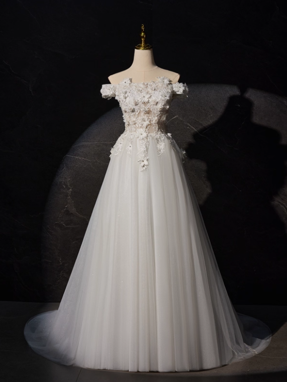 New Arrival Wedding Dress Off Shoulder Flower Tulle Wedding Dress D3476