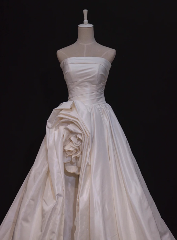 Minimalist Wedding Dress Strapless Pleated Slit Wedding Dress D3478