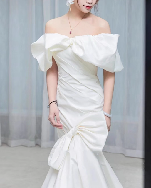 Stunning Wedding Dress Off Shoulder Pleated Mermaid Wedding Dress D3483