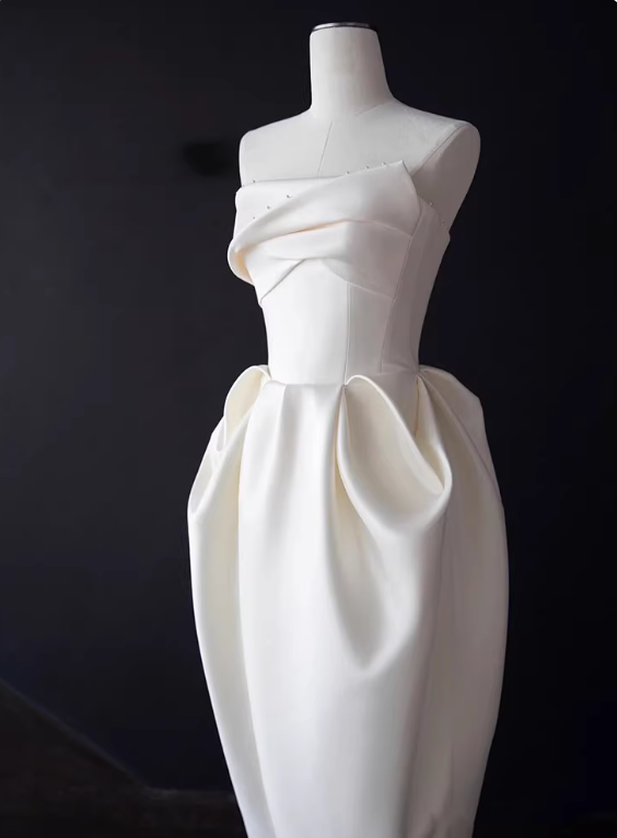 Minimalist Wedding Dress Strapless Pleated Wedding Dress D3484