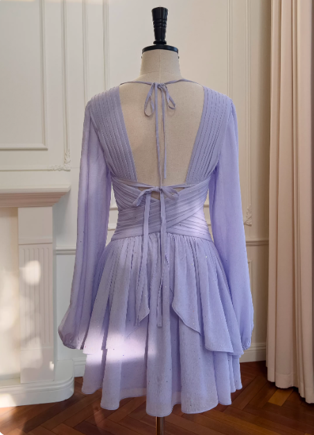 New Arrival Homecoming Dress V-neck Pleated Birthday Party Dress Short Prom Dress D3515