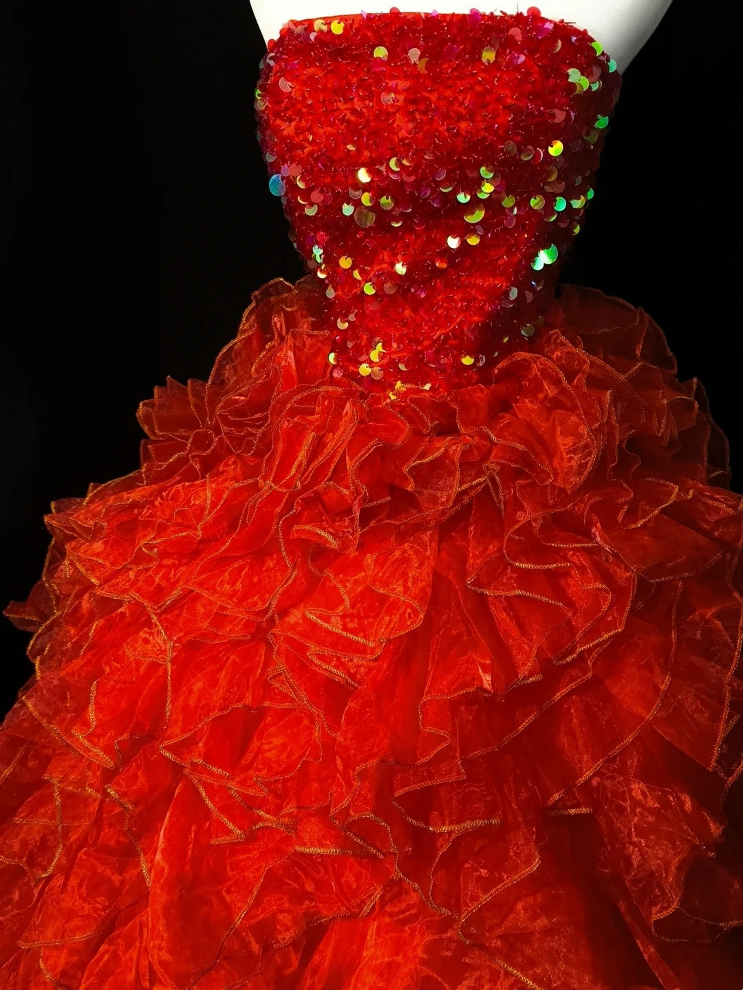 Vintage Prom Dress Strapless Sequins Ruffle Ball Gown Evening Dress D3531