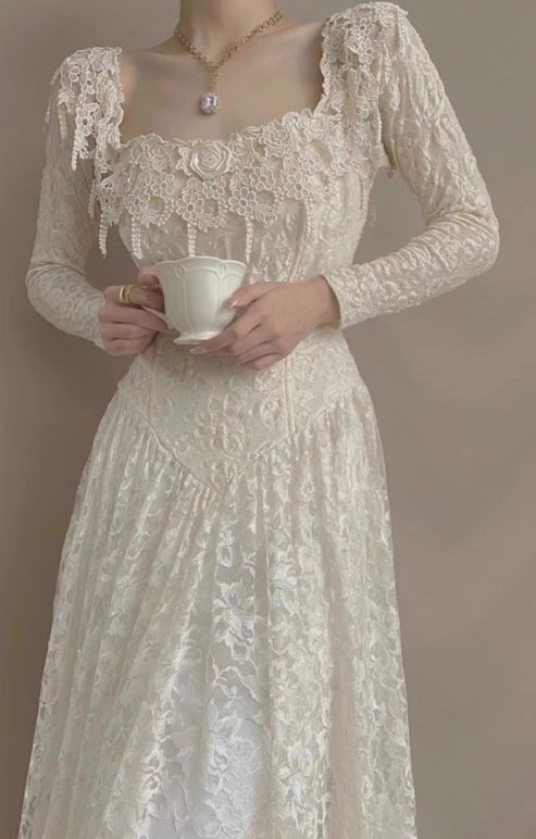 Vintage Wedding Dress Square Neck Pleated Wedding Dress D3602
