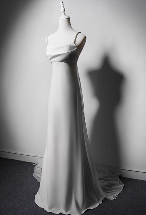 Minimalist Wedding Dress A Line Spaghetti Straps Wedding Dress D3634