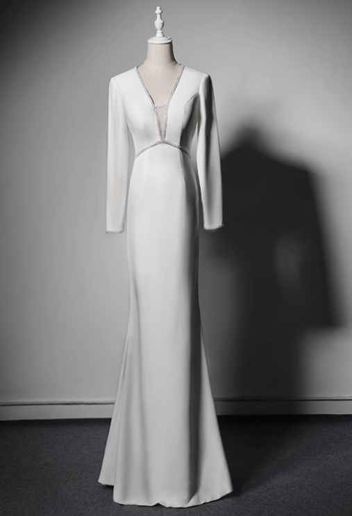 New Arrival Prom Dress White V-neck Backless Evening Dress Gala Dress D3646