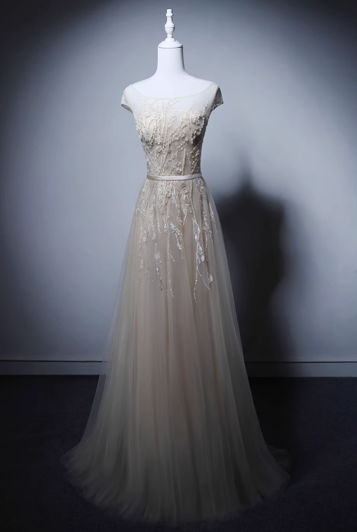 New Arrival Prom Dress A Line Crew Neck Tulle Evening Gown Prom Dress D3652