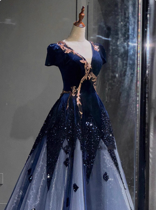 New Arrival Prom Dress A Line V-neck Pleated Evening Dress Gala Dress D3694