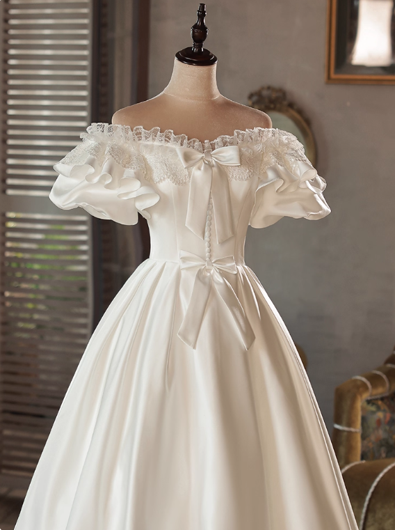 New Design Wedding Dress Off Shoulder Ruffle Pleated Wedding Dress D3725
