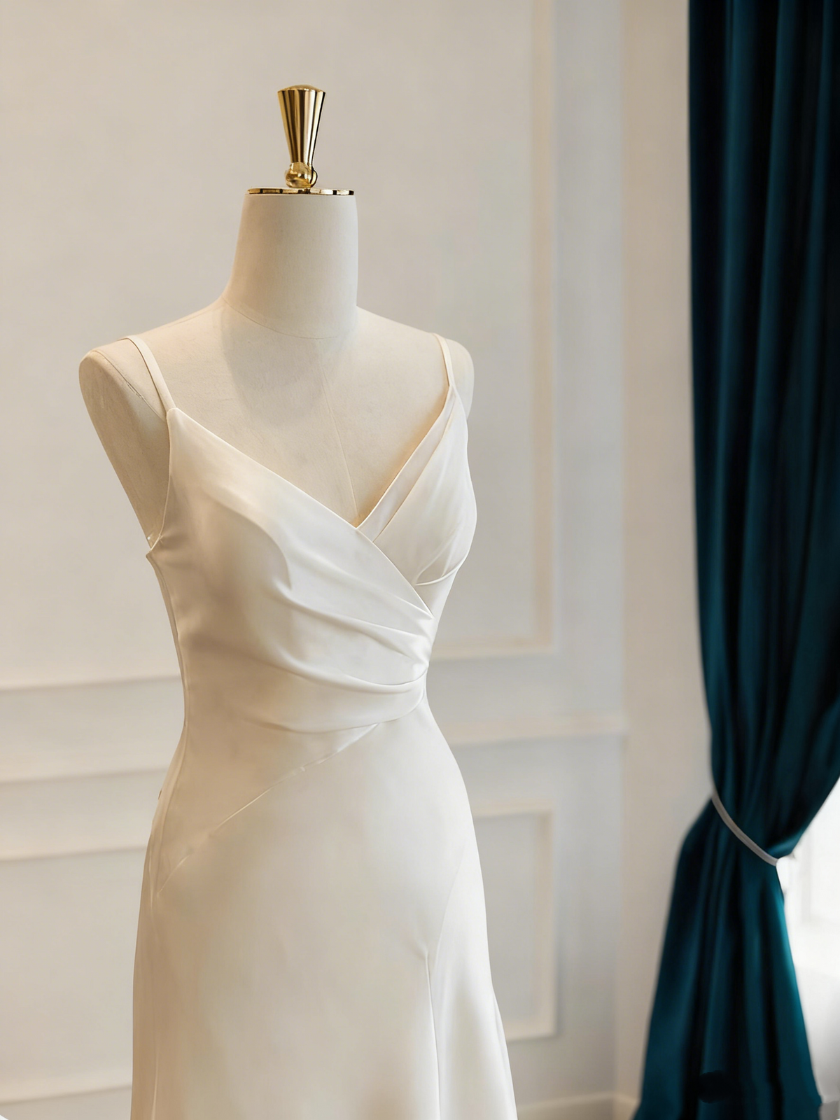 Minimalist Wedding Dress V-neck Pleated Wedding Dress D3810