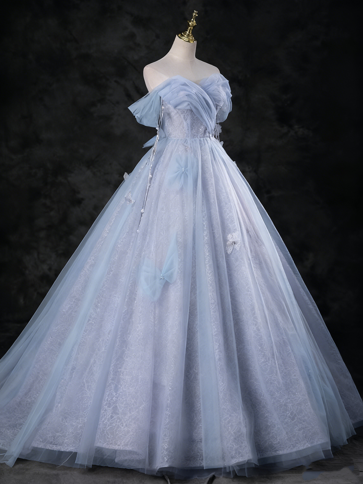 Elegant Prom Dress Off Shoulder Pleated Tulle Ball Gown Evening Dress Sweet 16 Dress D3855