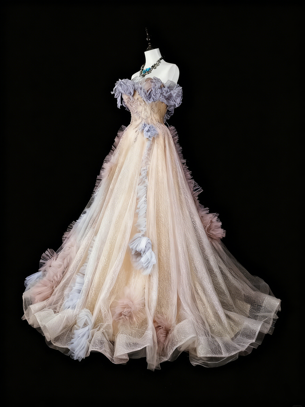 Elegant Prom Dress A Line Off Shoulder Pleated Tulle Evening Dress Gala Dress D3871