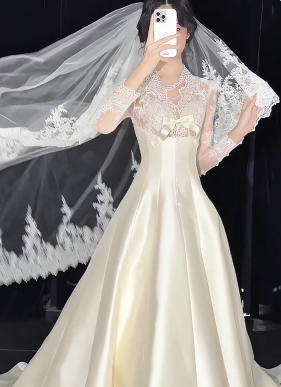 New Arrival Wedding Dress Crew Neck Lace Wedding Dress D3909