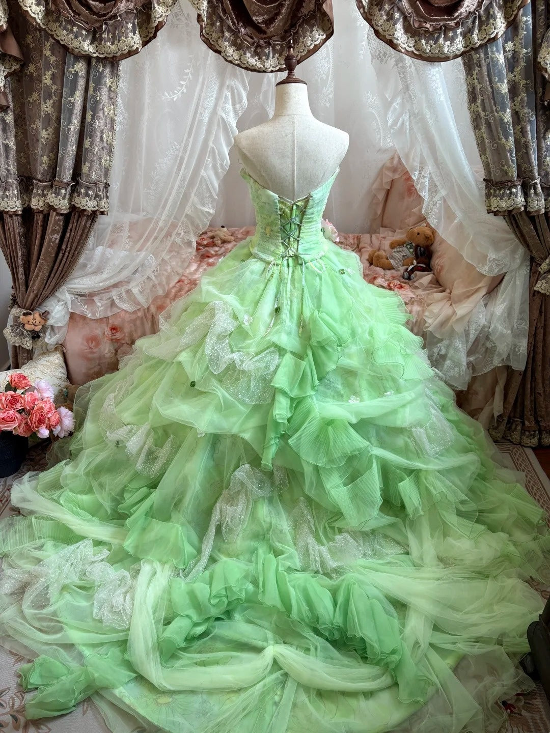 Beauty Prom Dress Strapless Pleated Tulle Evening Dress Quinceanera Dress Ball Gown D4011