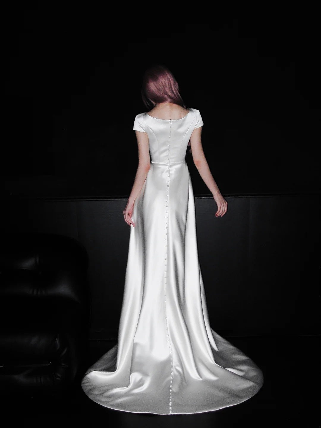 Minimalist Wedding Dress A Line Boat Neck Wedding Dress D4070