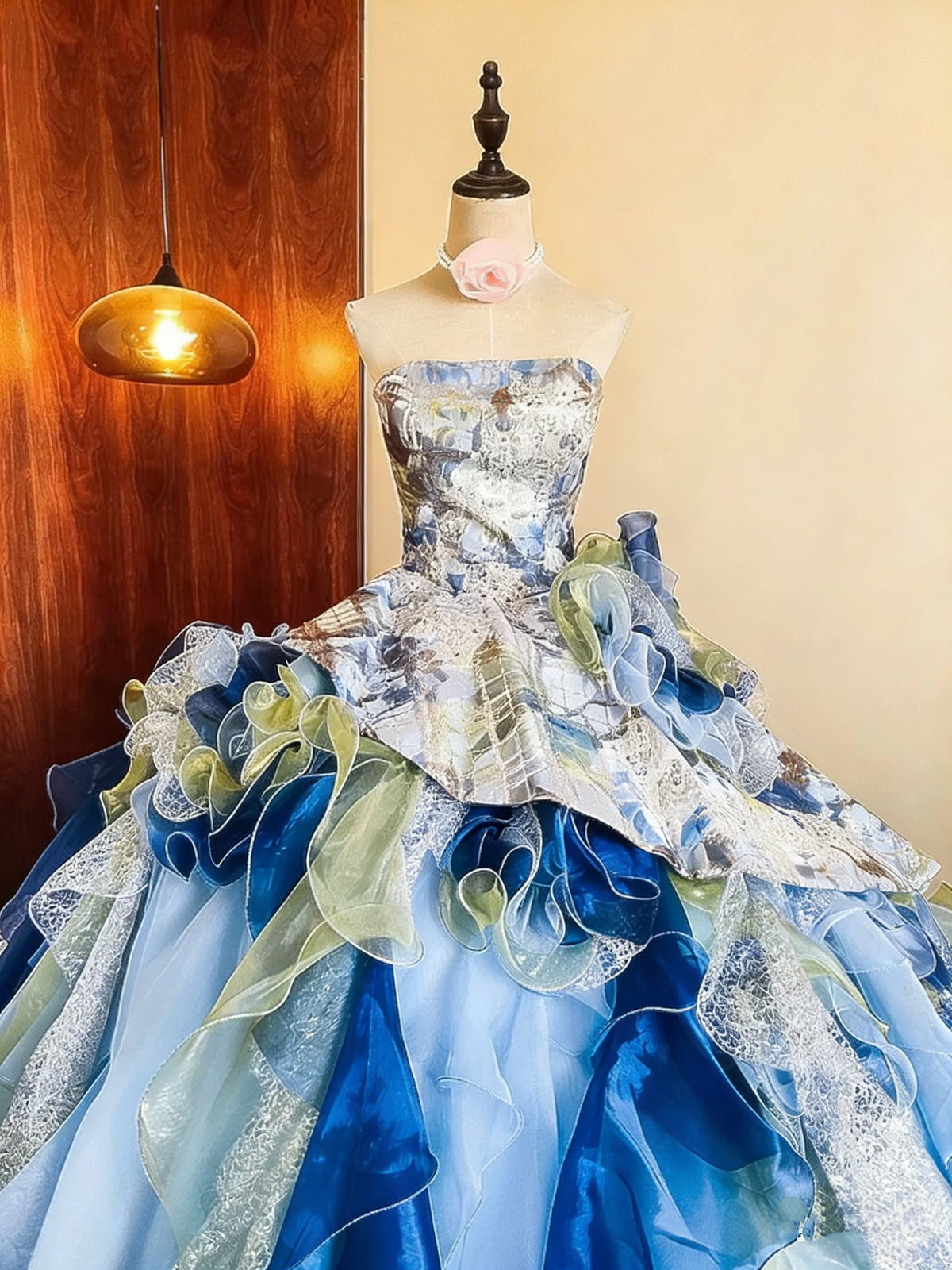 Beauty Prom Dress Strapless Ruffle Ball Gown Evening Dress Quinceanera Dress Birthday Party Outfits D4086