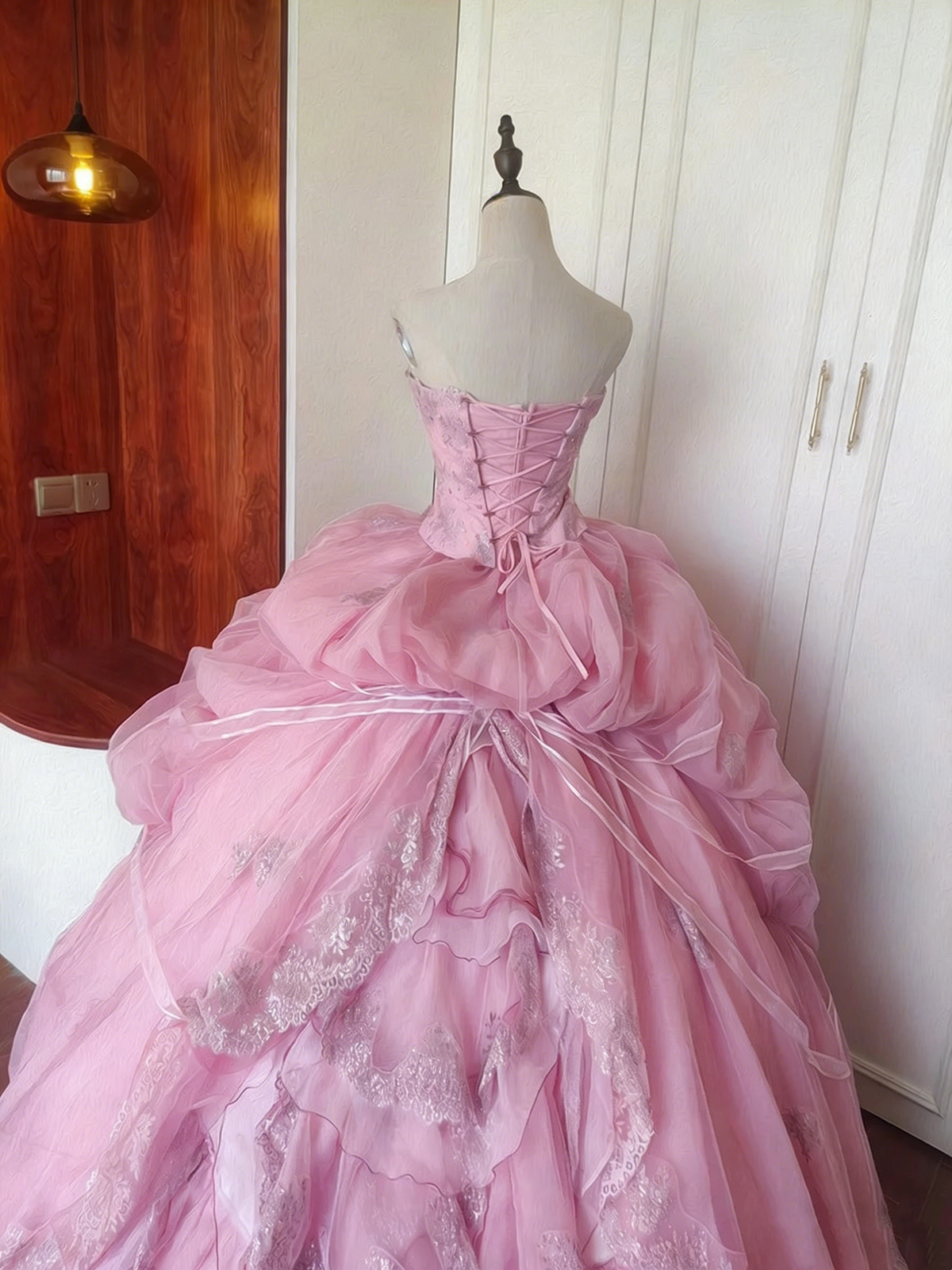 Sweet Prom Dress Strapless Pleated Ball Gown Quinceanera Dress Evening Dress D4104