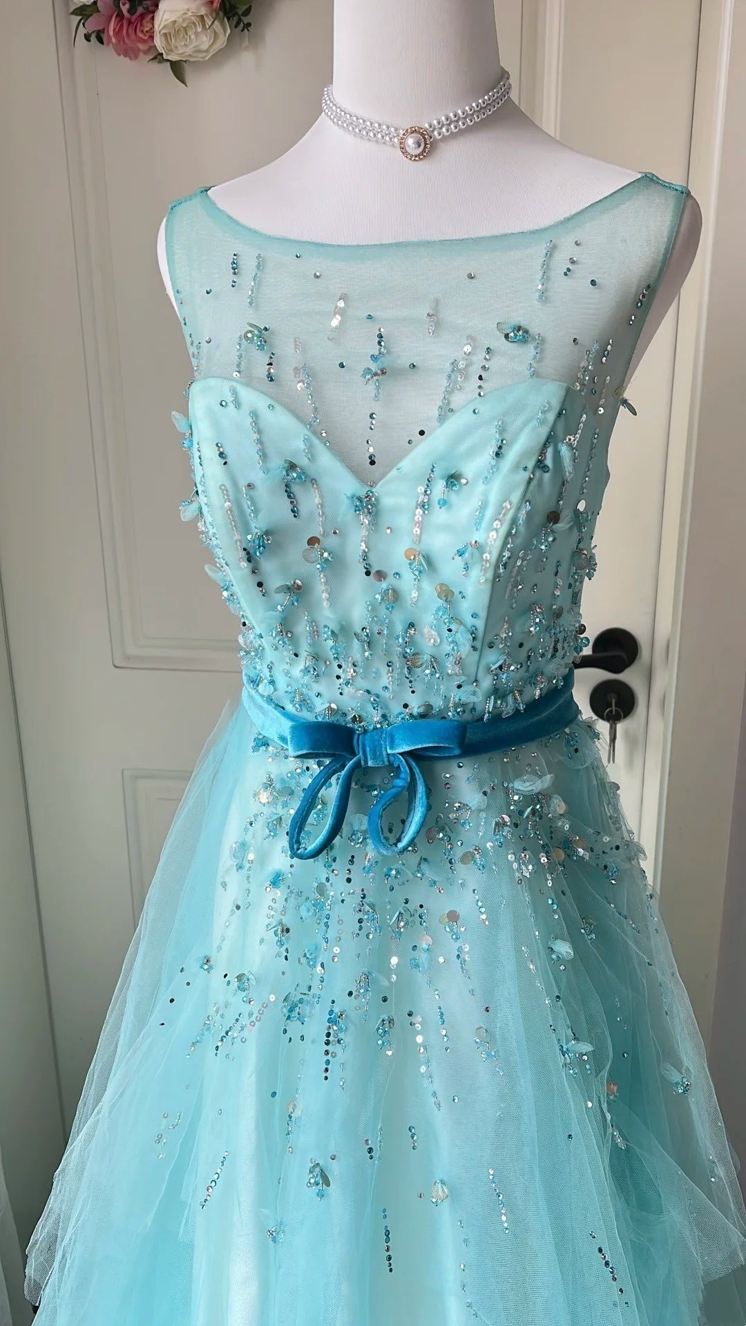 Beauty Prom Dress Crew Neck Pleated Tulle Evening Dress Gala Dress Birthday Party Outfits D4124