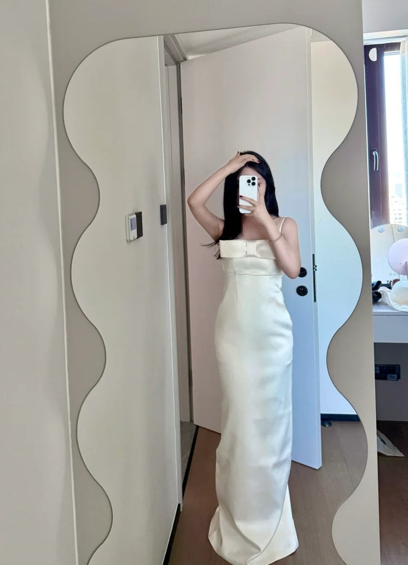 Minimalist Prom Dress White Spaghetti Straps Tulle Mermaid Gala Dress Evening Dress Formal Dress D4207