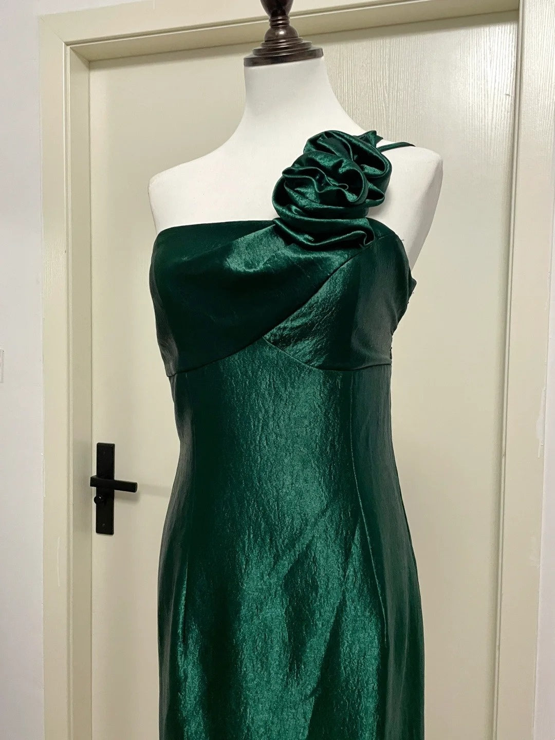 Gorgeous Prom Dress Dark Green Asymmetrical Neck Pleated Evening Dress Gala Dress Formal Dress D4225