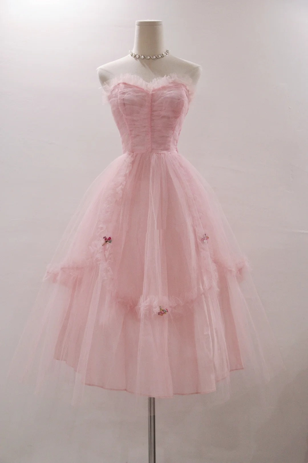 Sweet Prom Dress Pink Sweetheart Pleated Tulle Evening Dress Gala Dress Formal Dress D4255