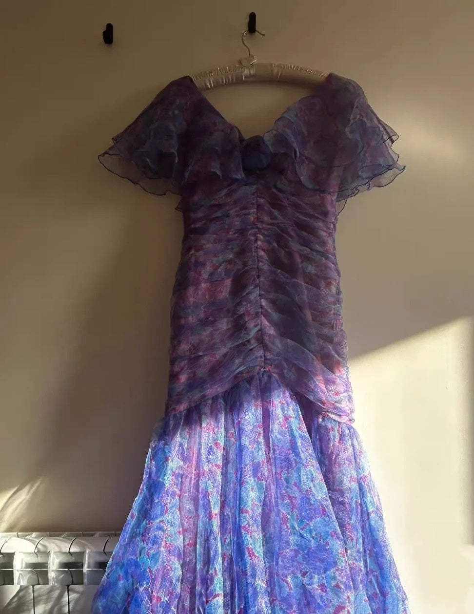 Stunning Prom Dress V-neck Pleated Print Mermaid Formal Dress Evening Dress Gala Dress D4274
