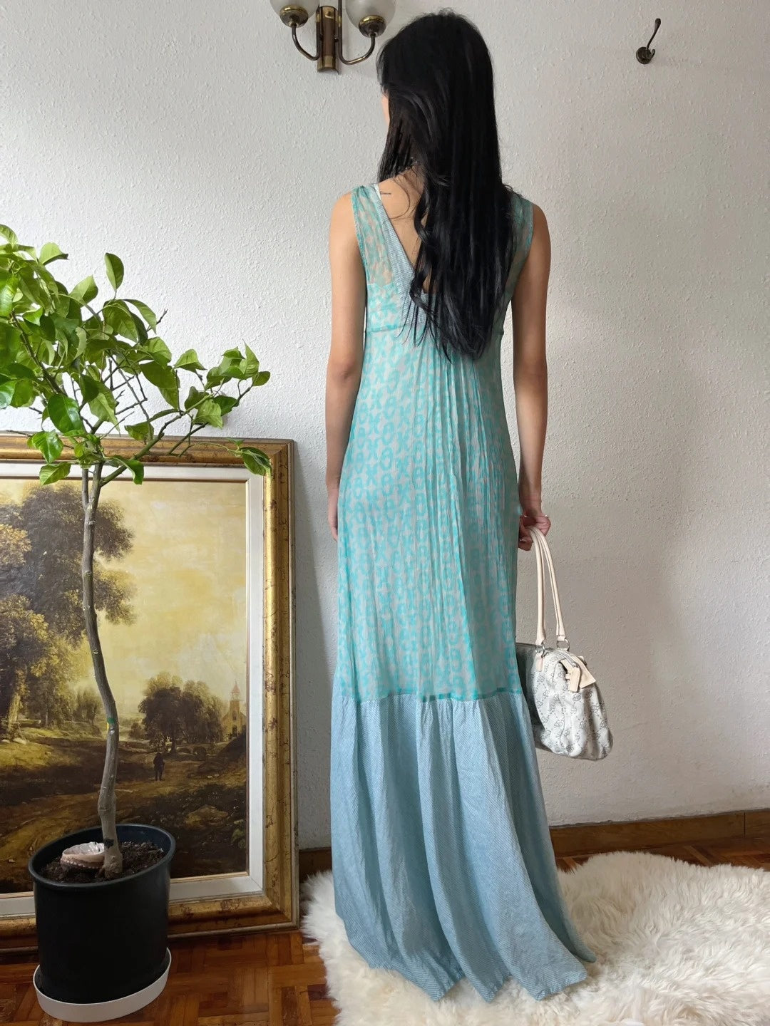 Elegant Prom Dress V-neck Pleated Print Formal Dress Evening Dress Birthday Party Dress D4283