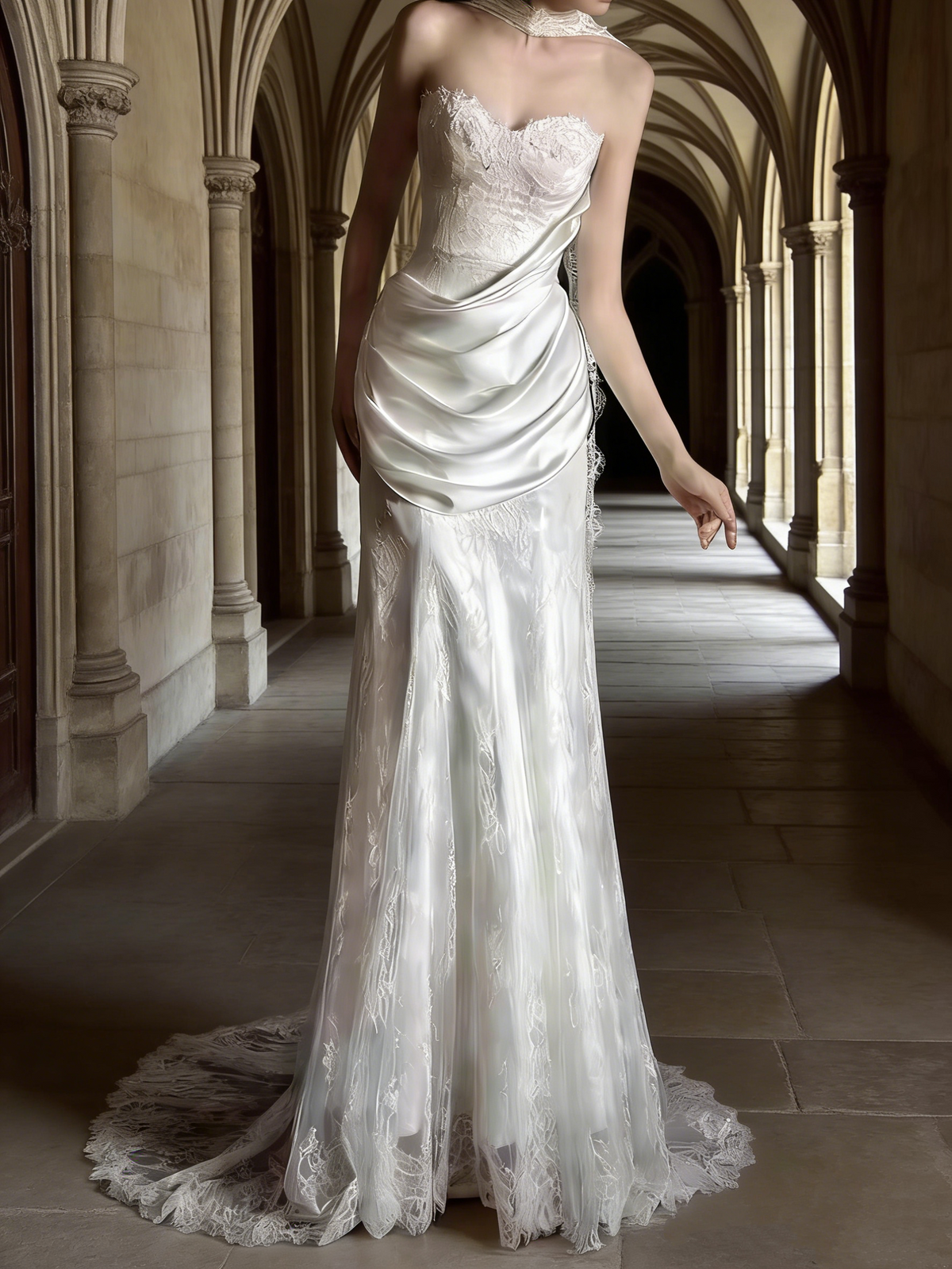 New Arrival Wedding Dress Sweetheart Pleated Lace Wedding Dress D4313