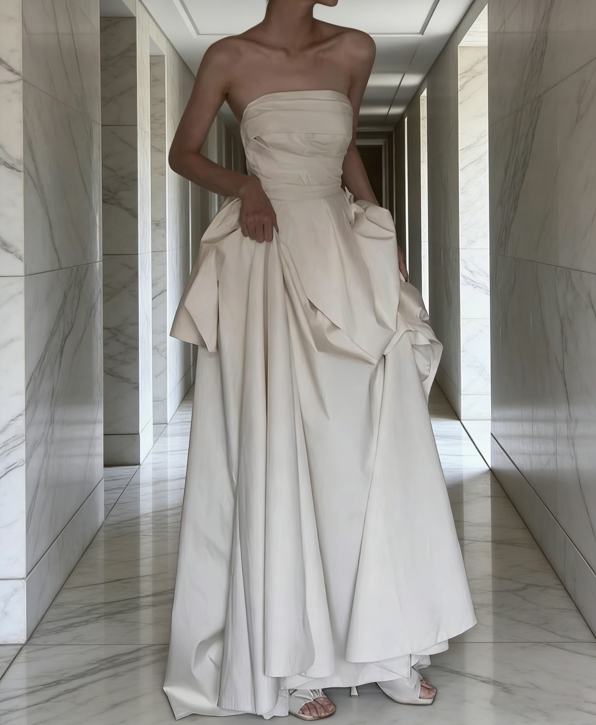 Minimalist Wedding Dress Strapless Pleated Wedding Dress D4321
