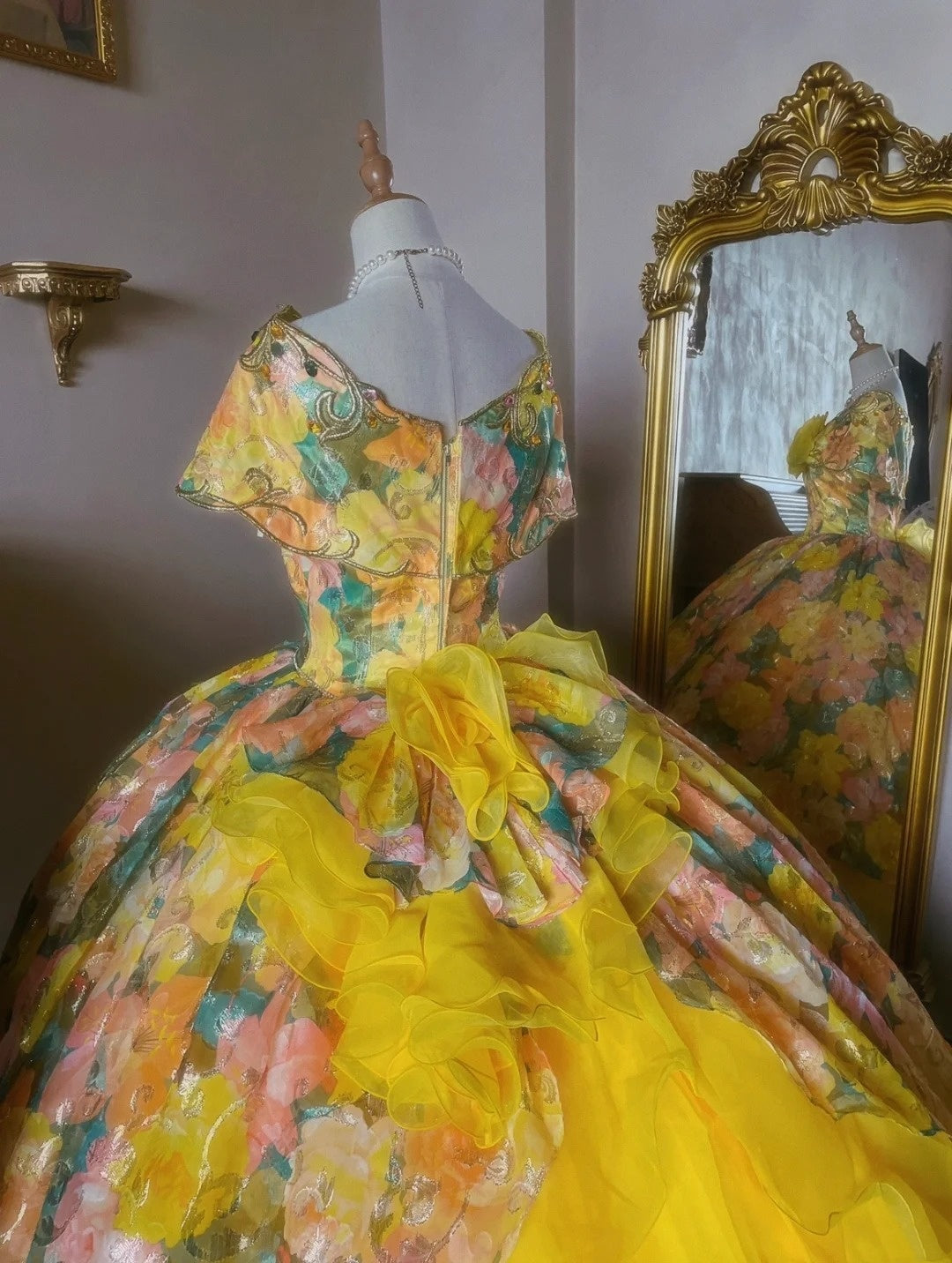 Charming Prom Dress Boat Neck Print Quinceanera Dress Ball Gown Evening Dress D4343