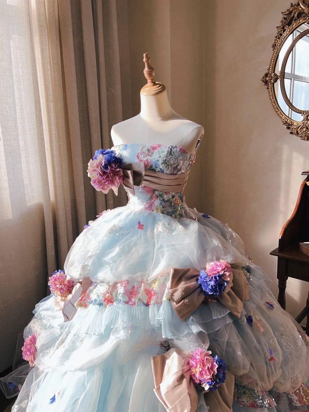 Stunning Prom Dress Strapless Tulle Pleated Quinceanera Dress Ball Gown Evening Dress D4347
