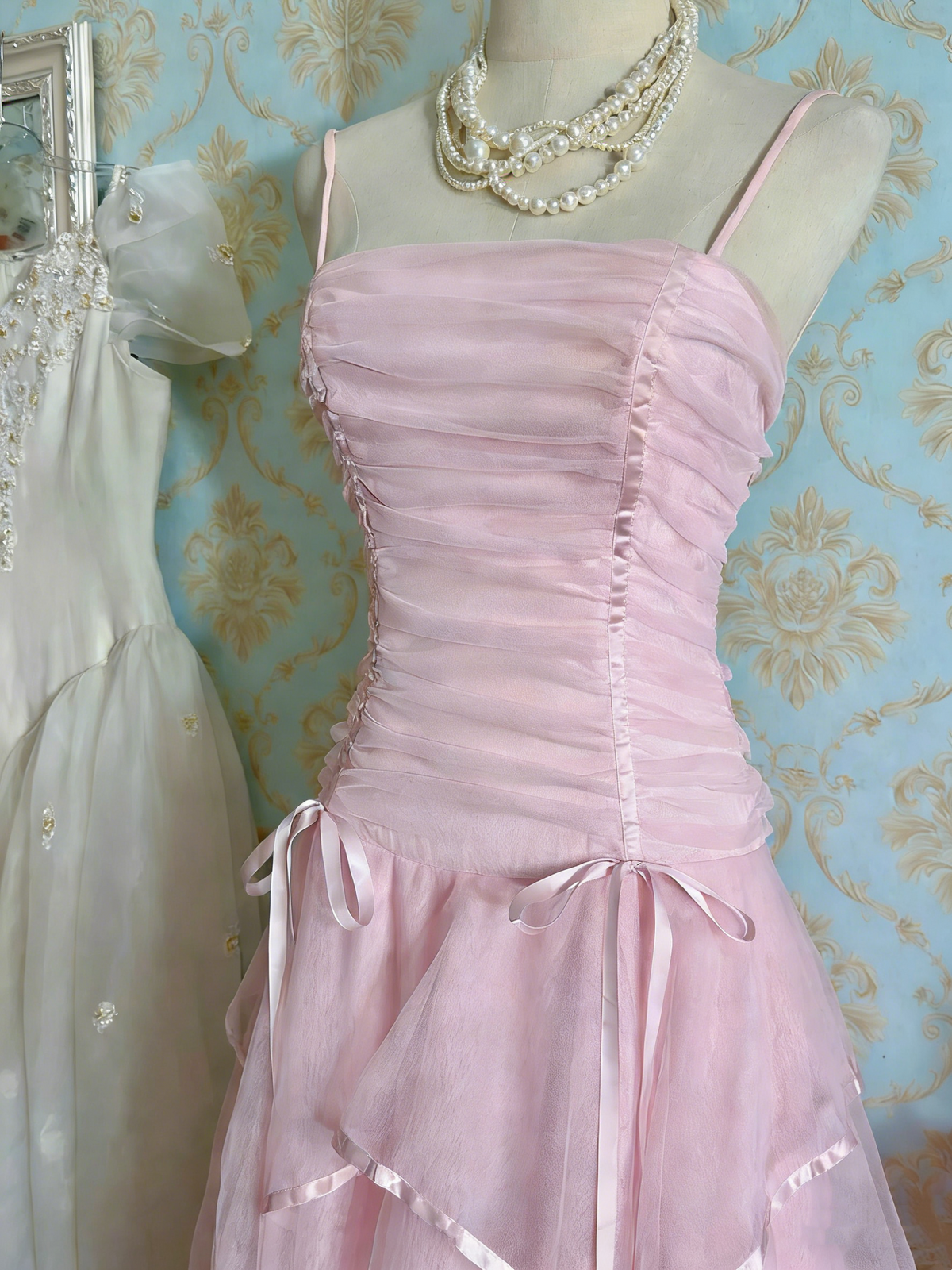 Beauty Prom Dress Spaghetti Straps Pleated Tulle Birthday Party Dress Evening Dress D4478
